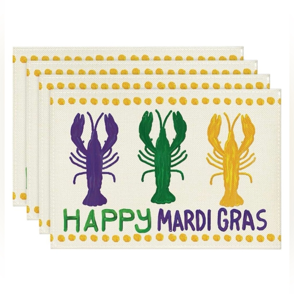 Mardi Gras Lobster Carnival Placemats 4 Piece Set For Dining Table 12”x18” NEW